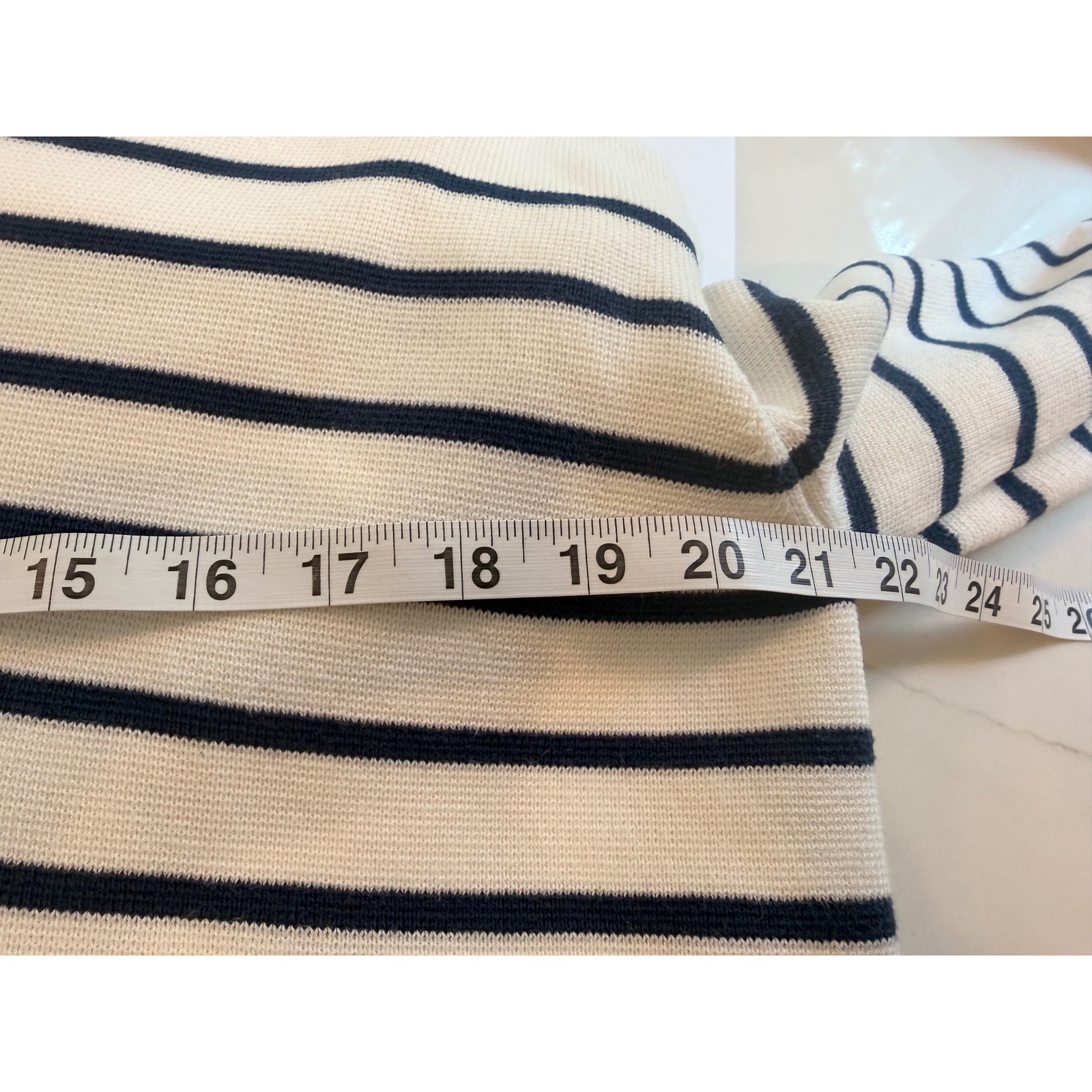 Lake Pajamas Women M Striped Cotton Knit Sweater Polo Collar Navy Cream Euc — image 5 of 6